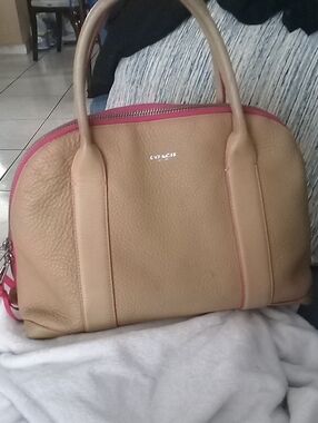 COACH Tan Satchel with Pink Trim